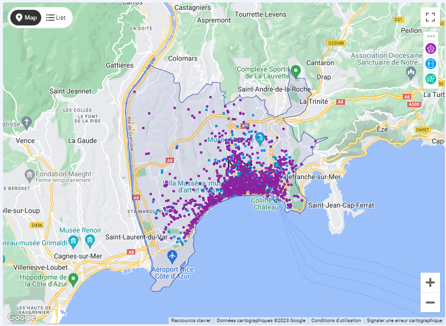 Carte des locations à Nice